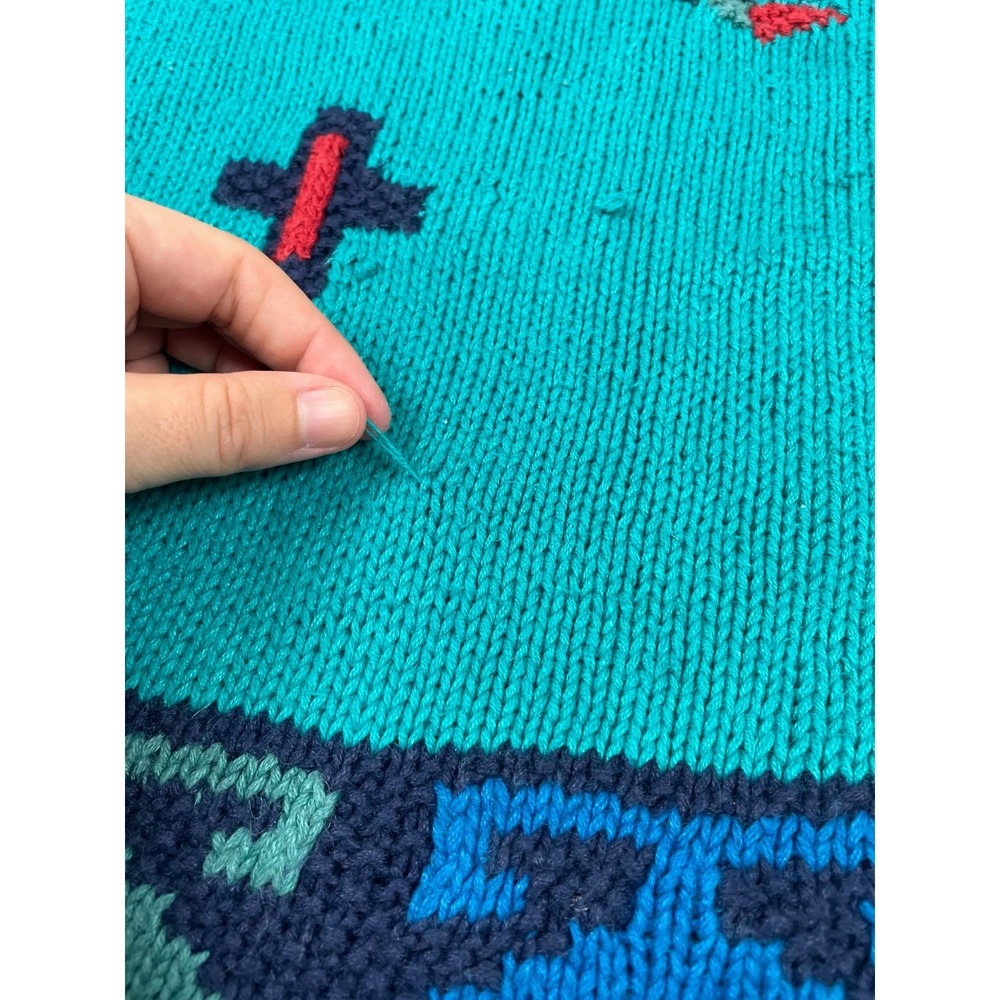Vintage Segrets Sweater Womens XL Blue Southwestern Chunky Hand Knit Heavy Top - Picture 8 of 8